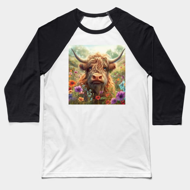 Highland Cow Baseball T-Shirt by TooplesArt